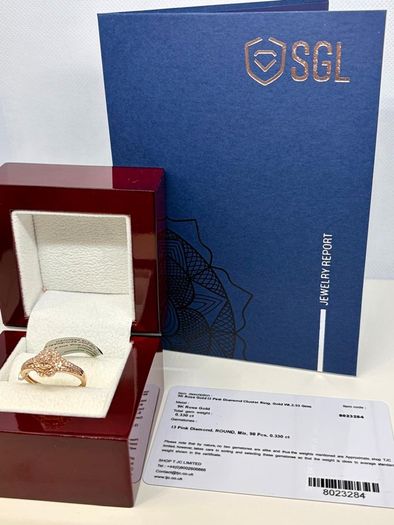 Diamond 9K (375) Rose Gold SGL Certified Pink Diamond Cluster Ring.