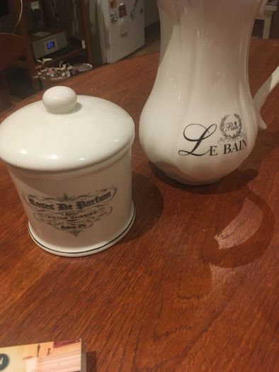 Le Bain Paris Porcelain Jug and Roses de Parfum Victor Vaissier Lidded Jar