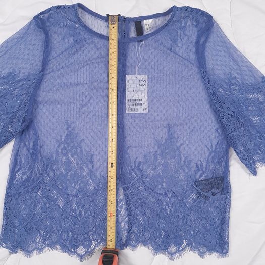 H&M Blue Sheer Floral Lace Boxy Blouse Top 8UK/36EU