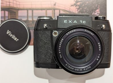 Exa 1C waist-level film camera and 28mm lens