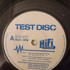 Test Disc. FOR TESTING AUDIO equipment lincluding speaker phase and level calibration. In good condition.
