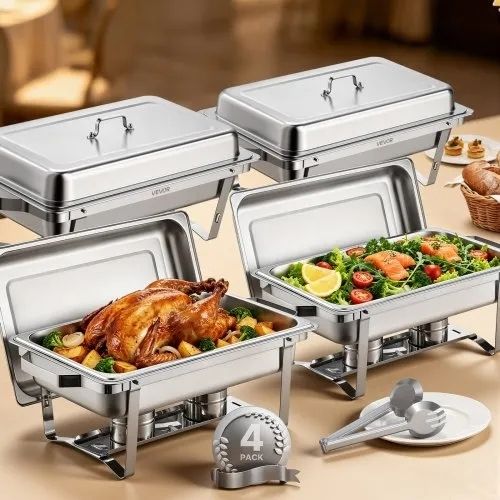 Features & Details Elegant Silver Finish: The modern silver color of this chafing dish warmer adds a sophisticated touch to any event. Whether it's a buffet, party, or wedding, this sleek design enhances your table setting and elevates the atmosphere 