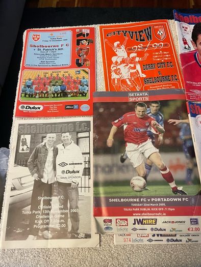 League of Ireland soccer programmes mostly Shelbourne any 5 for 10 euro