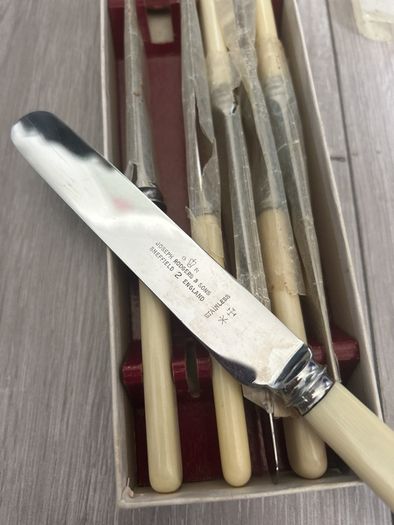 Joseph Rodgers & Sons Sheffield Vintage Boxed Set 6 Stainless Dessert Knives Original Box