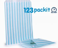 Lot of 200 candy bags Light Blue stripe sweet bags 5x7" ideal for candy weddings parties candy cart shop small retails and sweet shops size 5x7 inches