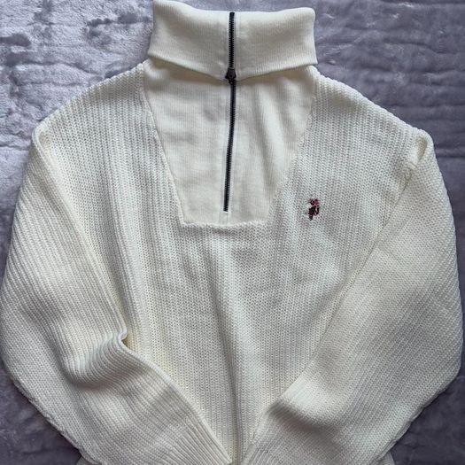 U.S. Polo Assn. Cream Cable Knit Quarter Zip Jumper Dress UK 12/14 Worn once like new