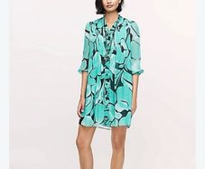 DVF Diane von Furstenberg Layla Silk Chiffon Pintuck Dress Green Size Small
