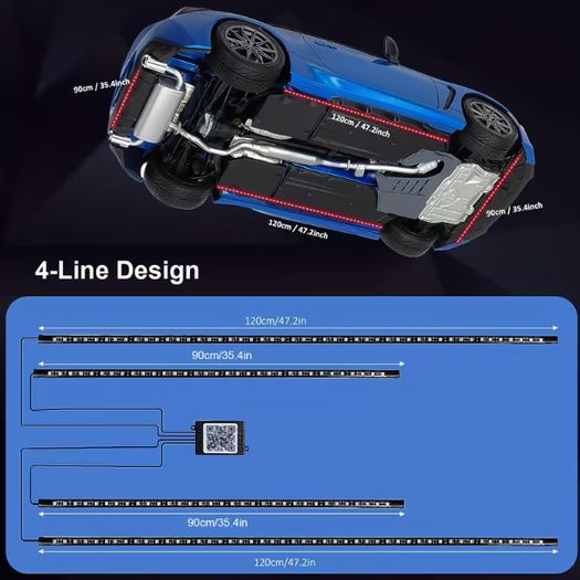 Underglow Car LED Lights Kit, RGBI Neon Accent Strip Lights, 16 Million Colors DIY & Music Mode with App Control, DC 12V Universal for Car