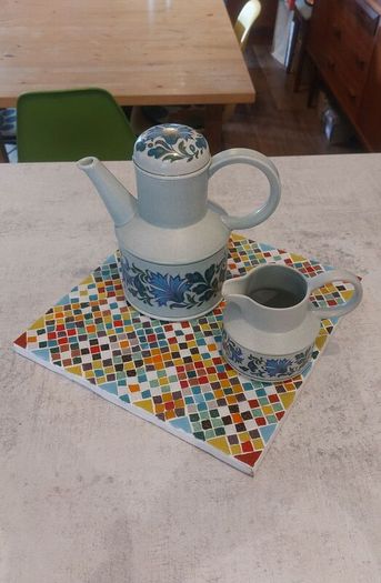 Fabulous Vintage Midwinter Stonehenge Coffee Pot and Milk Jug in the Caprice Pattern (Spanish Garden) Designed by Jessie Tate, Excellent Condition