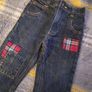 Vintage Y2K OshKosh Dark Wash Tartan Patch Jeans 18 Months Image 2