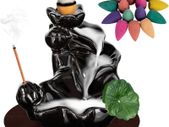 Waterfall Incense Holder Backflow Cone Ceramic Burner Handcrafted Porcelain Censer Incense Stick Stand with 20 Cones