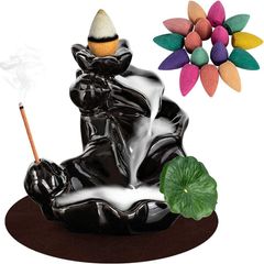 Waterfall Incense Holder Backflow Cone Ceramic Burner Handcrafted Porcelain Censer Incense Stick Stand with 20 Cones