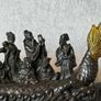 Antique Eight Immortals Dragon Boat - Patinated Bronze, Gold Accents, Signed Image 4