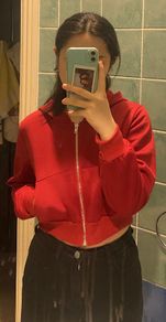 Solid Zip Up Drop Shoulder Thermal Lined Crop Hoodie
