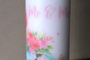 XL decoupage decorative wedding day pillar candle gift