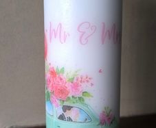 XL decoupage decorative wedding day pillar candle gift