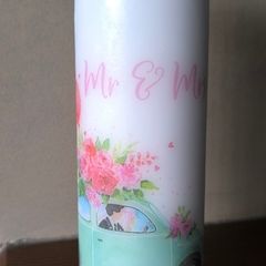 XL decoupage decorative wedding day pillar candle gift