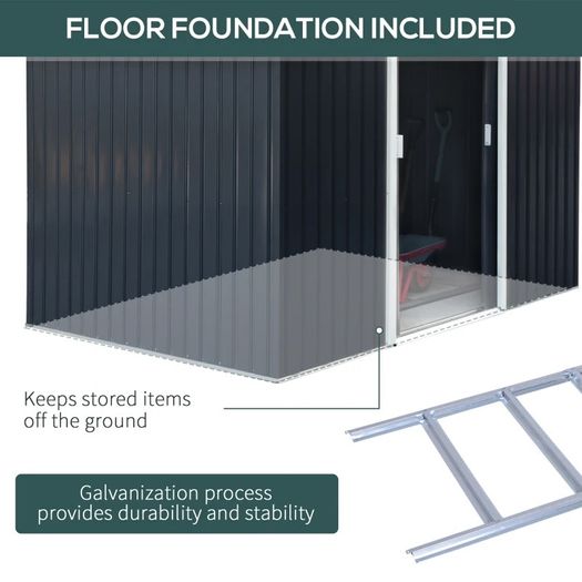 9 x 6FT Metal Shed Roofed Garden Shed Outdoor Storage Shed with Foundation Ventilation & Doors, Dark Grey (FREE POSTAGE)
