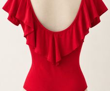 Red Ruffle Bodysuit Feminine Going Out Top