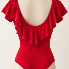 Red Ruffle Bodysuit Feminine Going Out Top