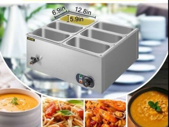 220v food heater Bain Marie 6- pan plate container food heater electric desktop steam table stainless steel large capacity buffet