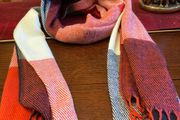 New warm and cosy scarf in shades of rust ,cream black and burnt orange