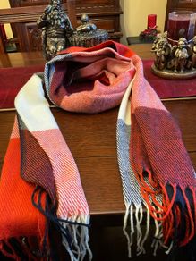 New warm and cosy scarf in shades of rust ,cream black and burnt orange