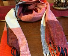 New warm and cosy scarf in shades of rust ,cream black and burnt orange