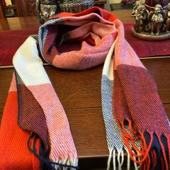 New warm and cosy scarf in shades of rust ,cream black and burnt orange