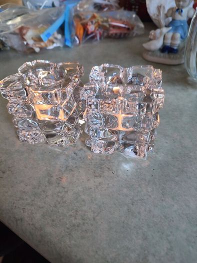 Set Of 2 Crystal Nightlight Or Candle Holder No Stamp.