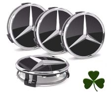 x4 Mercedes Benz centre caps 75mm Black Gloss