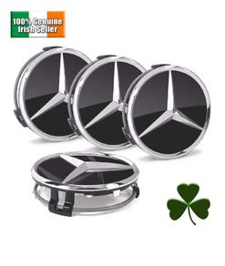 x4 Mercedes Benz centre caps 75mm Black Gloss