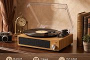 3-Speed Bluetooth Record Player Turntable, Built-In Speakers, RCA  AUX, 33/45/78 RPM, Fits 7, 10 &amp; 12 Vinyl Records, Anti-Skip Stylus for Beginners &amp; Retro Fans