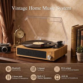 3-Speed Bluetooth Record Player Turntable, Built-In Speakers, RCA  AUX, 33/45/78 RPM, Fits 7, 10 & 12 Vinyl Records, Anti-Skip Stylus for Beginners & Retro Fans