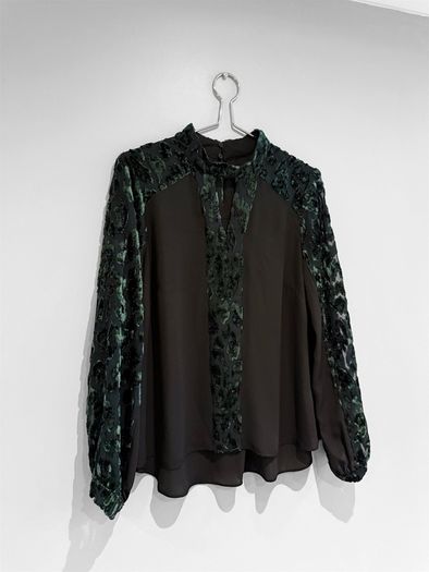 Pre Owned Coast Green Velvet Burnout Blouse with Sheer Sleeves