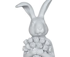 White Rabbit with Roses Figurine, 20cm