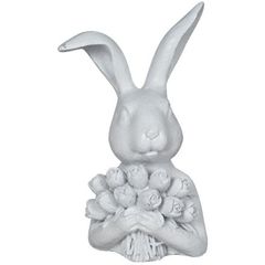 White Rabbit with Roses Figurine, 20cm