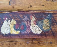 Hand-painted primitive folk art chicken sign on reclaimed barn wood.