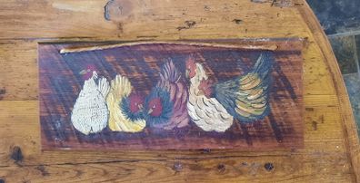 Hand-painted primitive folk art chicken sign on reclaimed barn wood.