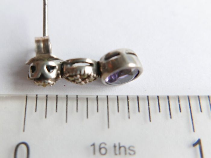Vintage 925 Sterling Silver Amethyst and Marcasite Necklace and Earring Set