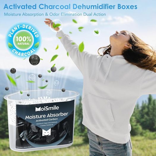 Moisture Absorbers 6 Pack, Activated Carbonfor Closet Dehumidifier Moisture Absorbers, 10.5 oz Refillable Humidity Absorber Boxes for Closet, Car  Basement