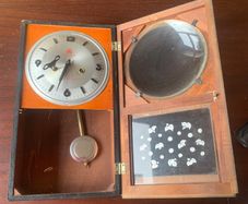 Vintage Mechanical wall clock with key, mid century retro wooden chime clock Antique wall decor Collectible Timepiece
