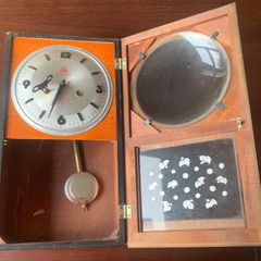 Vintage Mechanical wall clock with key, mid century retro wooden chime clock Antique wall decor Collectible Timepiece