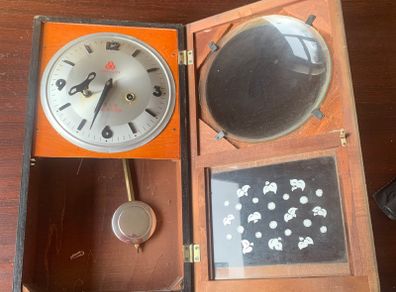 Vintage Mechanical wall clock with key, mid century retro wooden chime clock Antique wall decor Collectible Timepiece
