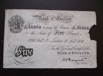 1936 Bank of England 5 Pounds, London's Branch