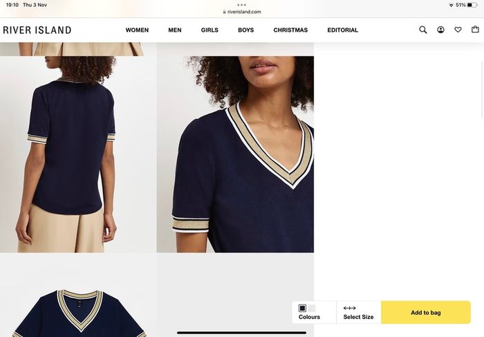 River Island Navy Gold Trim T-Shirt
