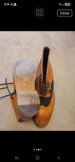 London Brogue Tan & Blue canvas boots