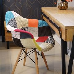 Vivid Mosaic Patchwork Armchair with Beech Legs