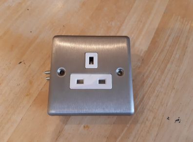 1 Gang Single Socket Brushed Steel