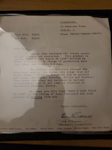 Conquerors When A Lady Falls In Love 7 inch Vinyl Record Irish Press DJ Promo Letter Included
